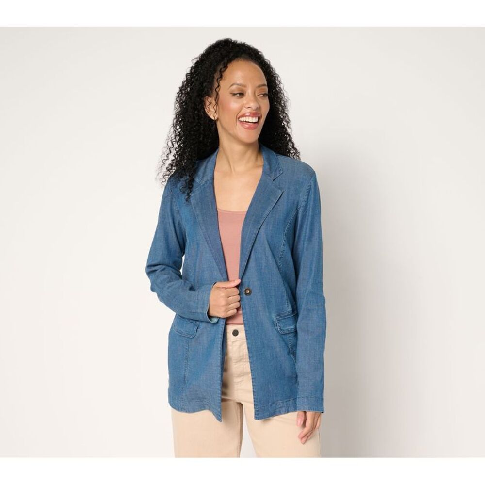 Anybody Women's Jacket Sz XS Drapey Denim Blazer Flap Medium Grey Heather